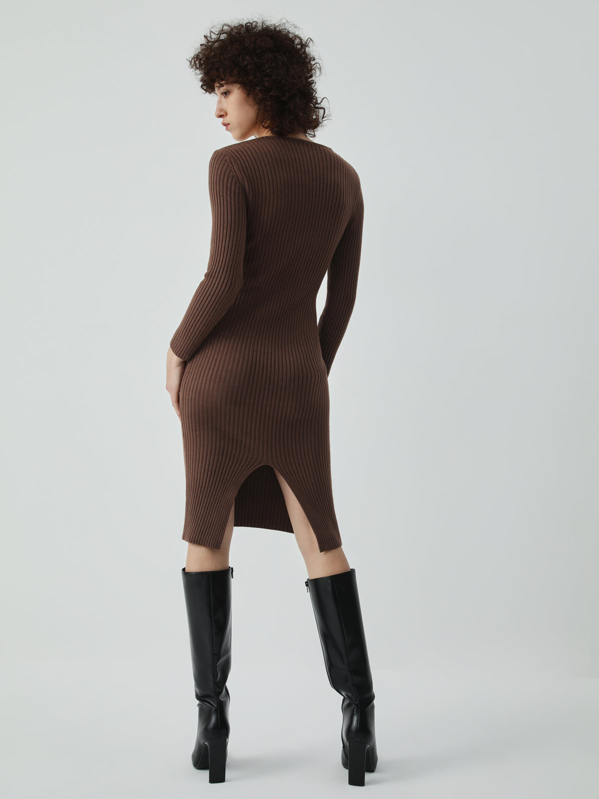 Asymmetric Wrap Long Sleeve Midi Sweater Dress