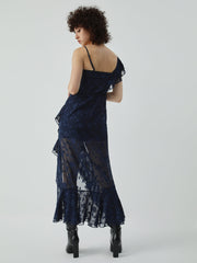 Jacquard Asymmetric Ruffle Long Dress