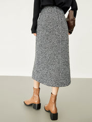 Button Down Tweed Boucle Maxi Skirt