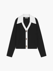 Contrast Trim Open Collar Sweater