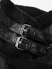 Faux Fur Lined Shearling Leather Biker Jacket