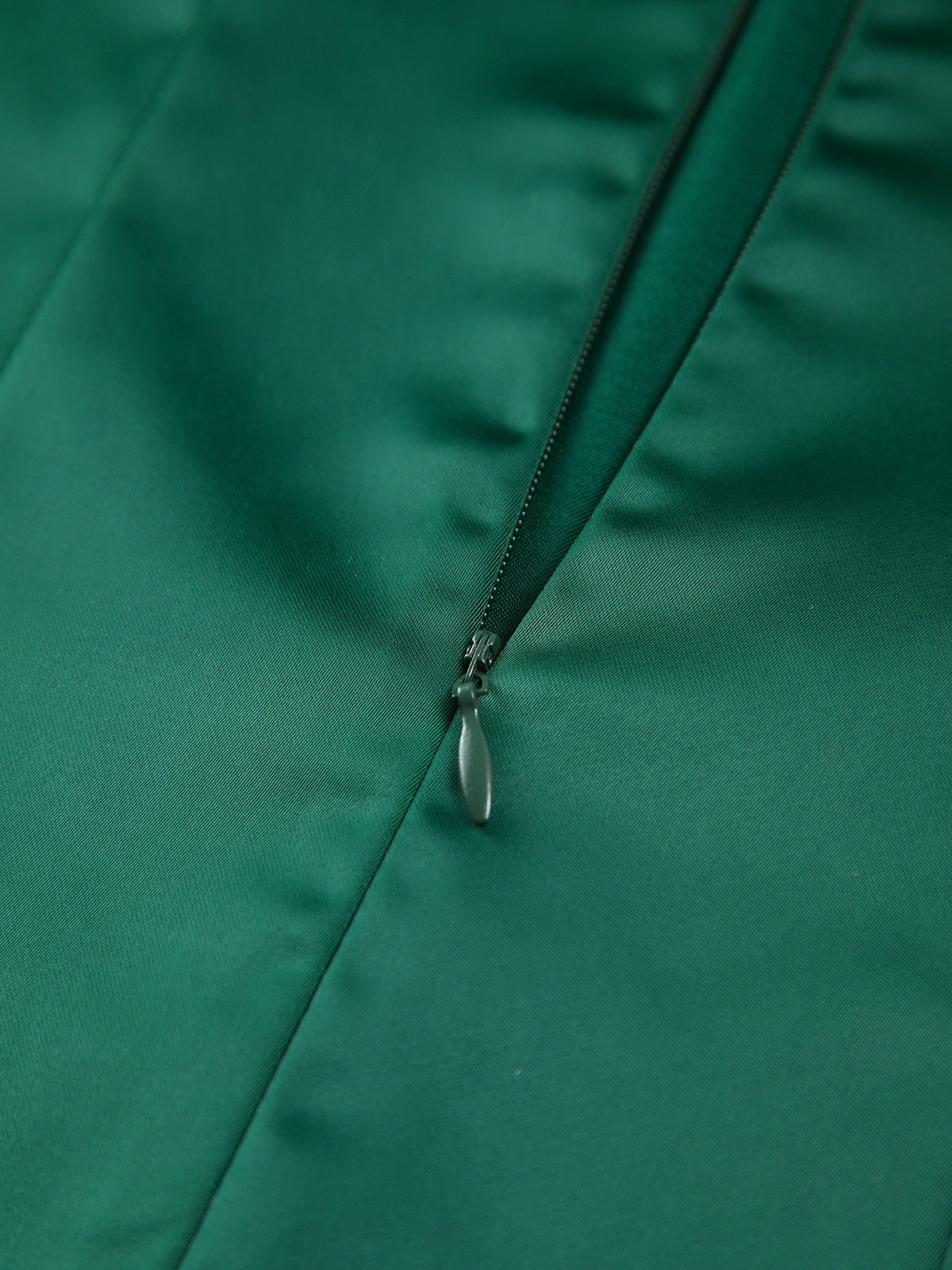 Emerald Green Fuzzy Trim Satin Midi Dress